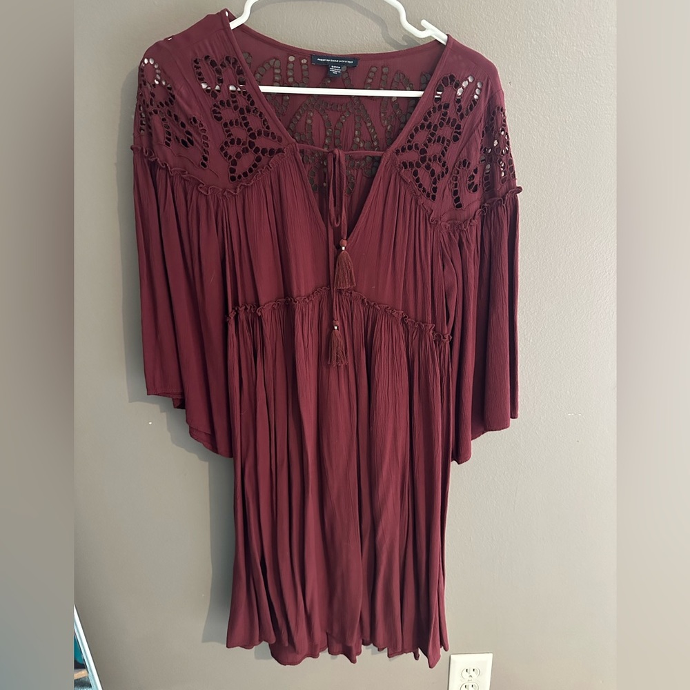Boho burgundy red dress